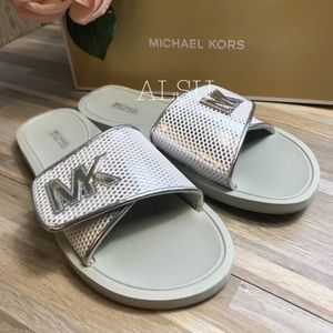 Michael Kors Palmer Slide Net Mesh Silver White W